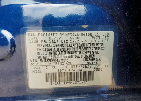 2017 Nissan Versa Note S z USA, uszkodzony, nr VIN 3N1CE2CP9HL371615